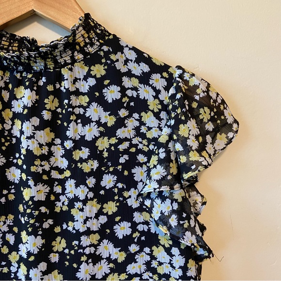 NEW CeCe Floral Smock Neck Tank Top Black Yellow Floral S - Picture 7 of 15
